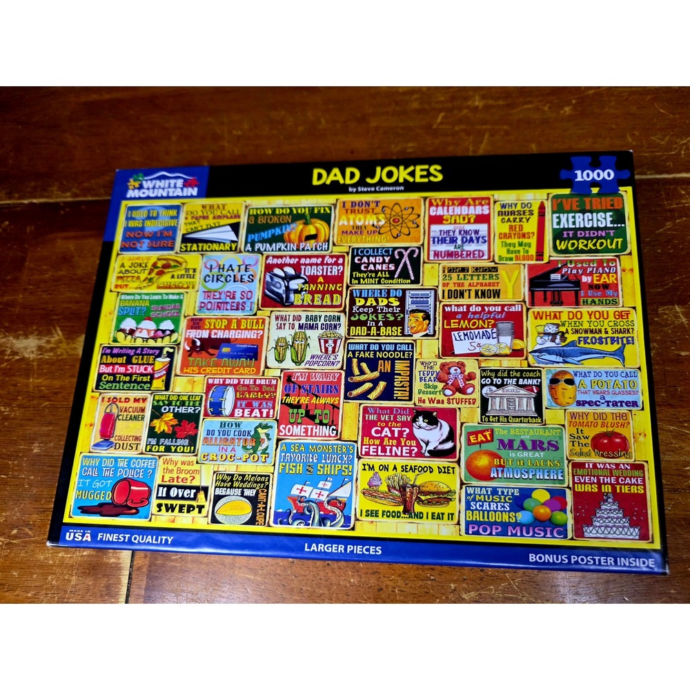 Dad Jokes Givsaw Puzzles. 1000 pieces. Opened. White Mountain. Steve Cameron.